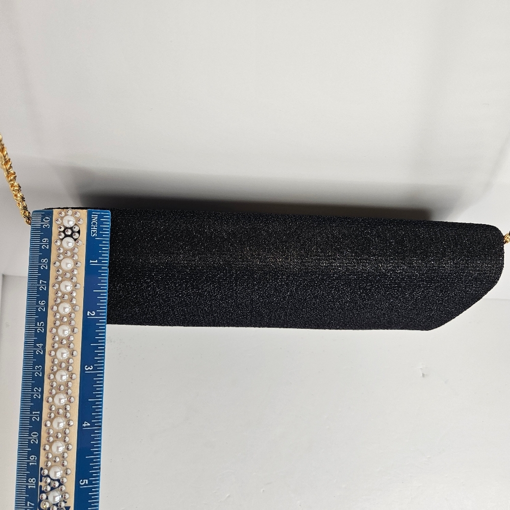 La Diva Black Glitter Evening Bag Formal Sequin Clutch Shimmery Elegant Purse - Picture 16 of 16
